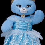 A Quinceanera themed image featuring a bear dressed as a princess Cinderella, wearing a beautiful blue dress.