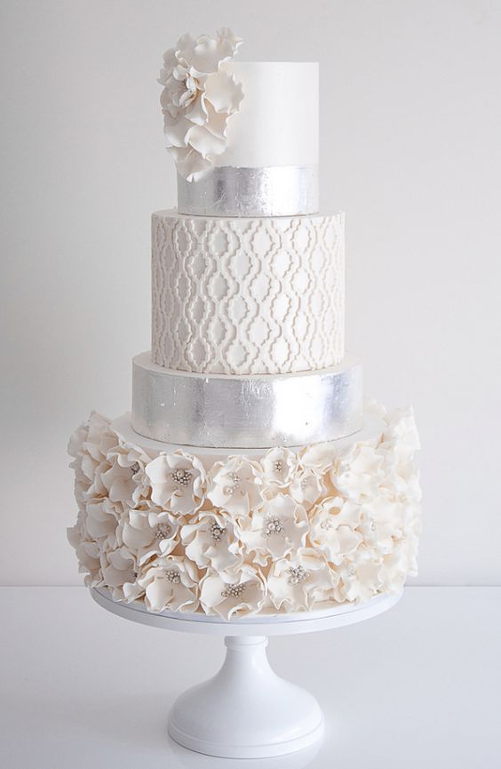 Quinceañera cake, a three-tiered cake with white flowers on top