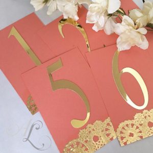 A close up of a table with a number on it, decorated with paper in a Quinceanera celebration
