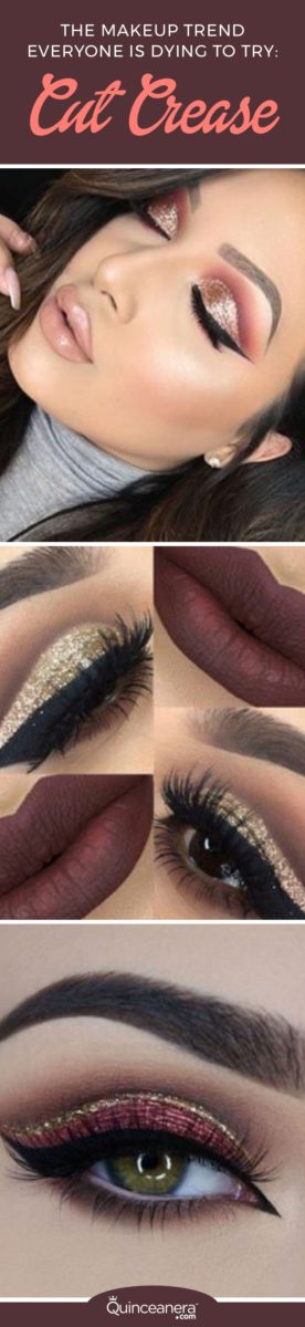 A collage of photos showcasing a woman's eyes with lip Eyeshadow, perfect for a Quinceanera celebration.