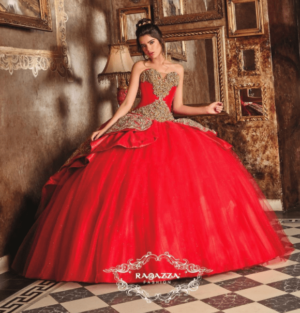 Quinceañera dresses, a woman in a red dress posing for a picture, snow white theme quinceanera