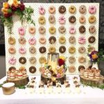 Quinceanera image: A table topped with lots of donuts covered in frosting