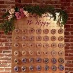 A display of Quinceanera themed doughnuts on a brick wall