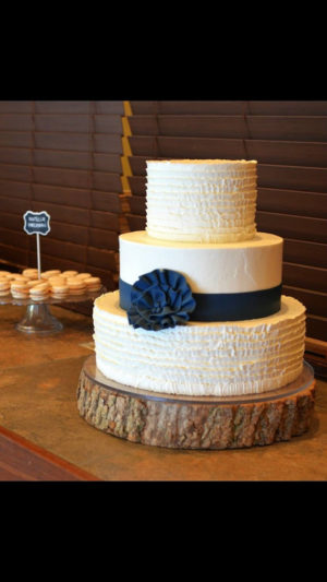 Quinceanera cake: A three-tiered cupcake with a blue flower on top