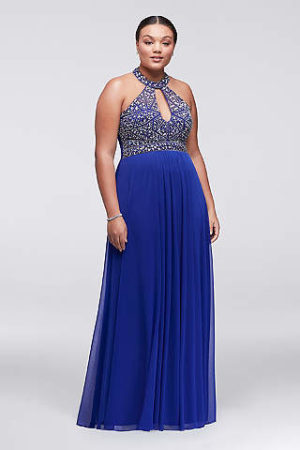 Quinceanera gown, a plus size woman in a blue dress