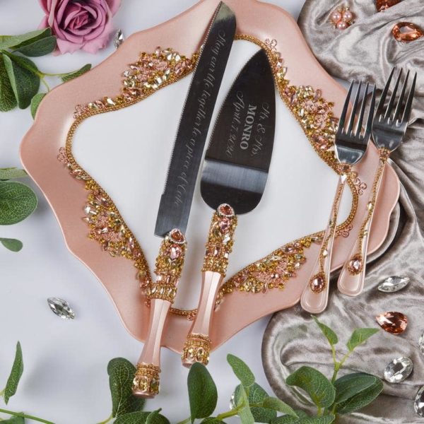 A plate with a knife and Quinceañera jewellery