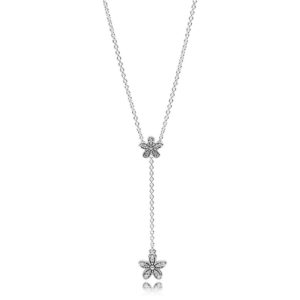 Quinceanera themed image: Pandora dazzling daisy necklace and earring, featuring a flower necklace with a flower on it.