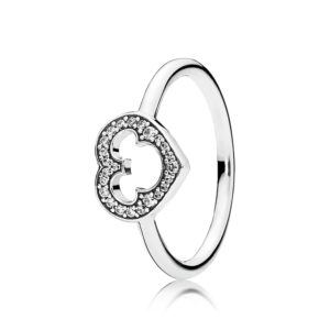 Quinceanera silver ring with a heart and cross featuring Disney Minnie silhouette