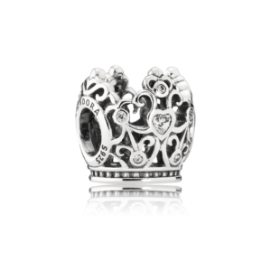 Pandora Disney Princess Crown Charm - a silver crown on a black background