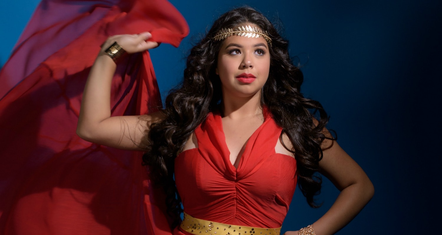 Miss Quinceanera.com Fátima Nava in a Wonderwoman inspired Quince dress