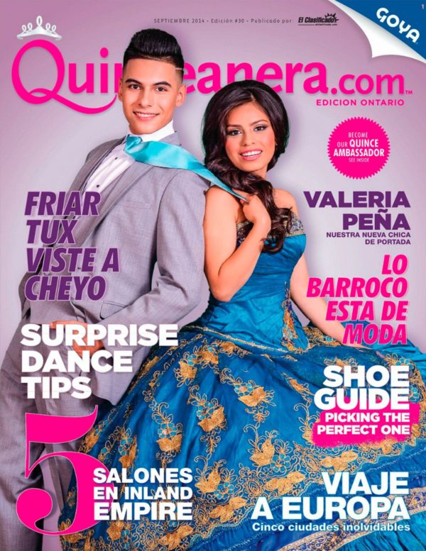 Valeria Peña and guest Cheyo Carrillo on the Quinceanera.com Magazine Cover, September 2014