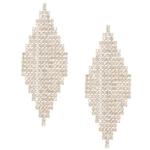 A pair of quinceanera earrings with white crystals on a white background