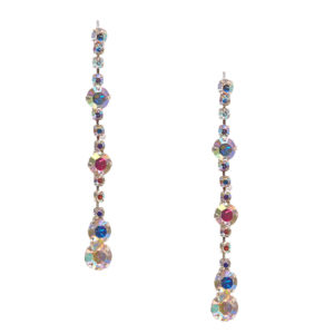 Quinceanera earrings, a pair of earrings with multi colored stones