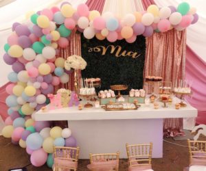 Quinceanera party with balloons and decorations
