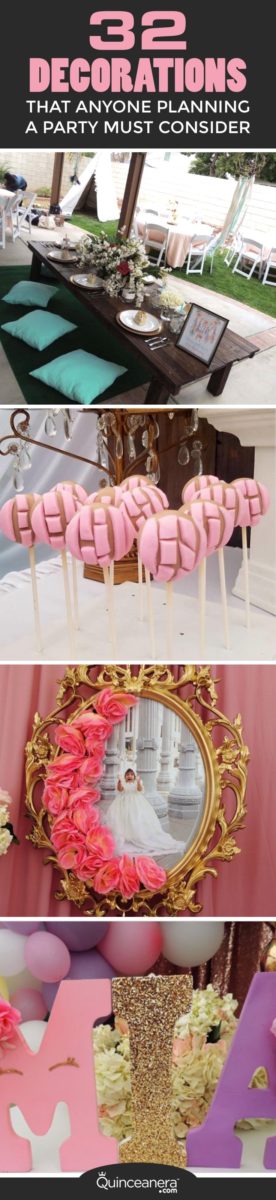 Quinceañera dessert table, a collage of photos showcasing various delicious treats