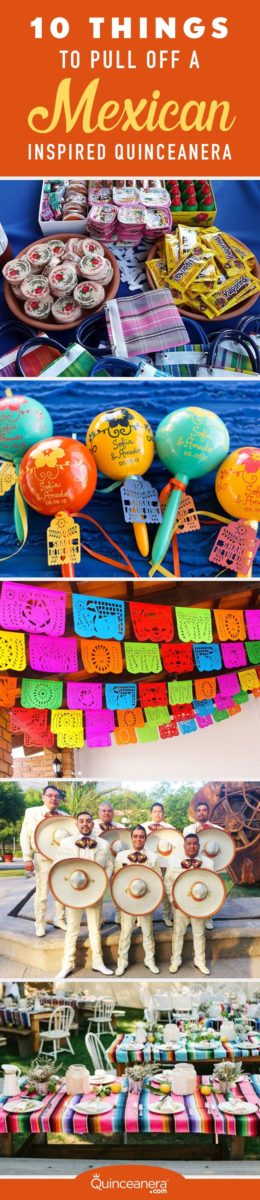 A colorful Quinceañera celebration featuring a Mexican food stand with a variety of delicious dishes