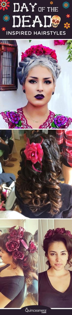 Quinceanera hair accessory - a collage of photos of a woman with flowers in her hair