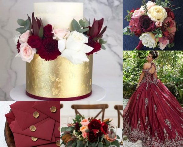 A fall themed Quinceanera with a floral design, featuring a collage of photos of a woman in a Quinceanera dress