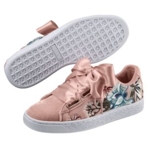 Quinceanera walking shoe Puma Basket Heart Sneakers with Embrodiery - Black, a pair of shoes with bows on them