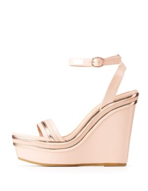 Quinceanera sandal, a pair of nude colored wedged sandals
