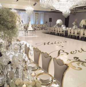 Quinceanera reception, a Quinceanera reception table set up in a ballroom