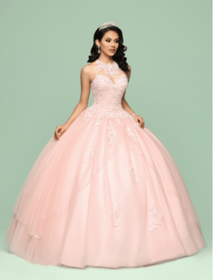 Quinceañera dresses, a woman in a pink ball gown posing for a picture, davinci quinceanera dresses