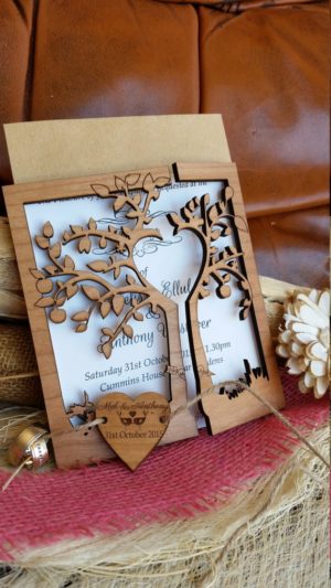 A Quinceanera Gift: Wedding Invitation and Picture Frame with a Tree Design