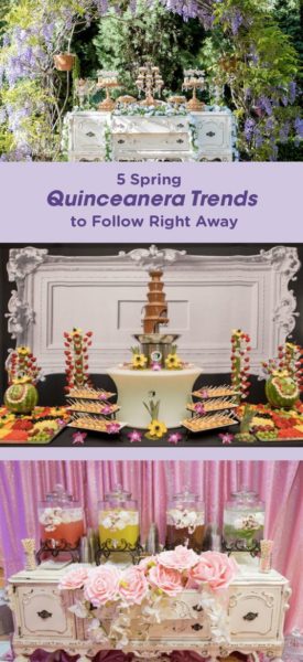 A table with a bunch of Quinceanera desserts on it, including cake decorating