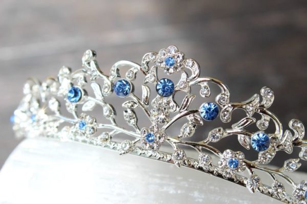 Quinceanera tiara with blue and white crystals