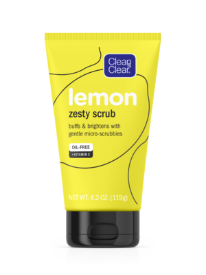 A tube of lemon zesty scrub and cream Sun Cream on a white background
