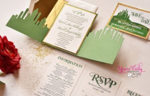 Close up of a Quinceanera invitation on a table