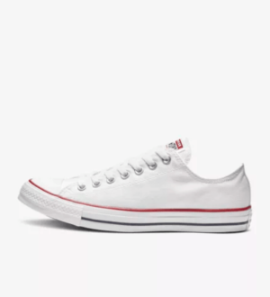 A close up of a white Converse shoe on a white background. The Converse shoe is in the style of All Star and is perfect for a Quinceanera event.