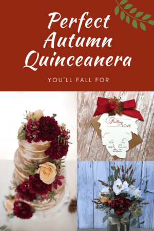 A collage of different fall flowers in vases, representing a fall theme quinceanera
