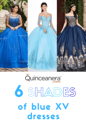Two women in blue Quinceanera gowns