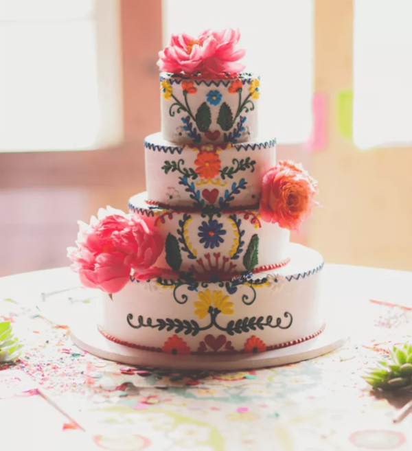 Fiesta-inspired-Quinceanera-cake-white-royal-icing-fiesta-inspired-icing