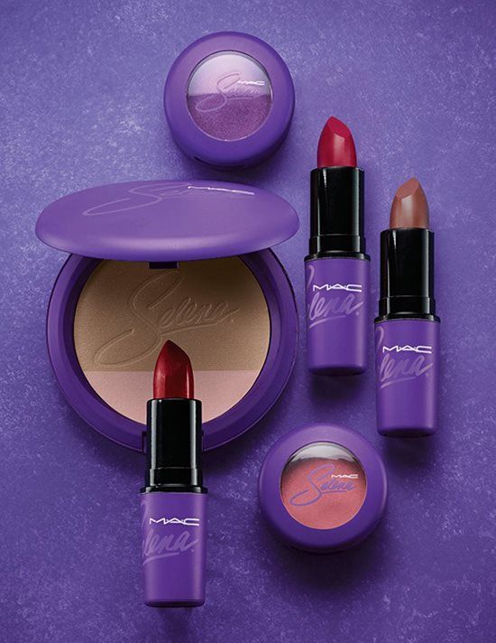 A group of Quinceanera themed cosmetics items on a purple surface