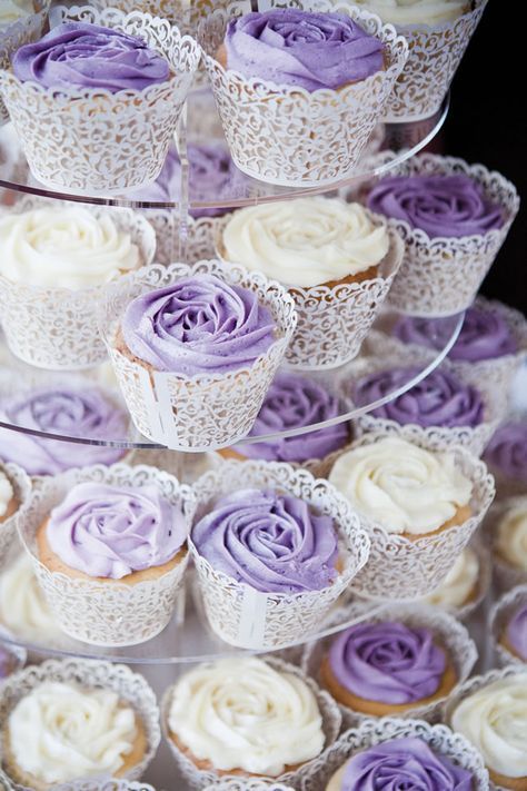 Quinceanera cupcakes, a tower of lavender cupcakes with purple frosting