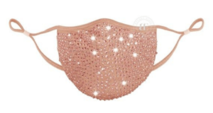 A Quinceanera party with a crocheted face mask on a white background