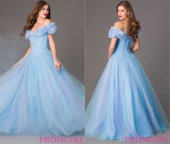 Two pictures of a woman in a blue dress with a Cinderella prom look, perfect for a Quinceanera