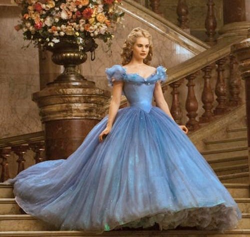 Quinceañera dress creation, a woman in a blue dress standing on some stairs, quinceañera de cenicienta