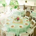 Table set up for a Quinceanera party with mint theme