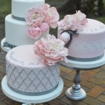 Quinceanera cake, a three-tiered cake decorated with flowers on top