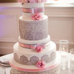 A Quinceanera cake, a three tiered cake with pink flowers