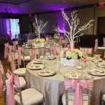 A Quinceanera function hall, a banquet room set up for a Quinceanera reception