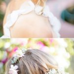 A woman with a flower crown in her hair, showcasing a romantic hairstyle for a Quinceanera
