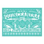 A Quinceanera invitation featuring a paper cutout of a Mexican style sign