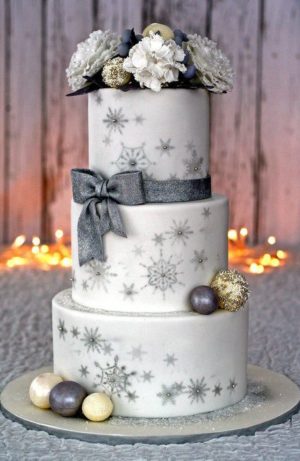 A Quinceanera cake, a three-tiered cake decorated with flowers and decorations.