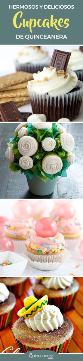 A beautiful arrangement of Quinceanera cupcakes displayed on a table