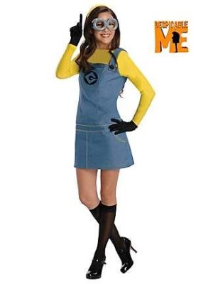 A woman dressed in a minion Halloween costume for Quinceanera