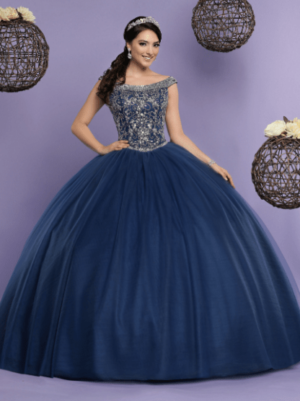 Quinceanera gown, a woman in a Quinceanera ball gown posing for a picture